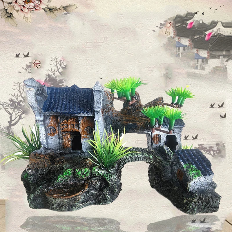 Resin Aquarium Rockery Mountain Decoration Artificial View Rock Cave Stone Tree Fish Tank Ornament Pet Supplies Home Decor New