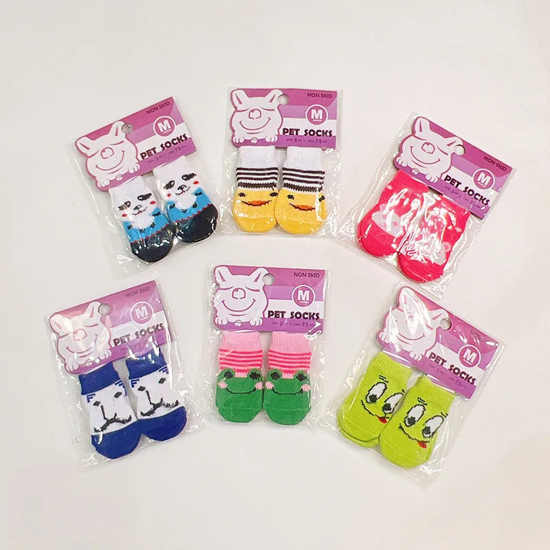 Outdoor Cartoon Shoes for Small Dogs 4pcs/Set Winter Cotton Knit Socks French Bulldog Foot Protector Anti-Slip Pet Accessories