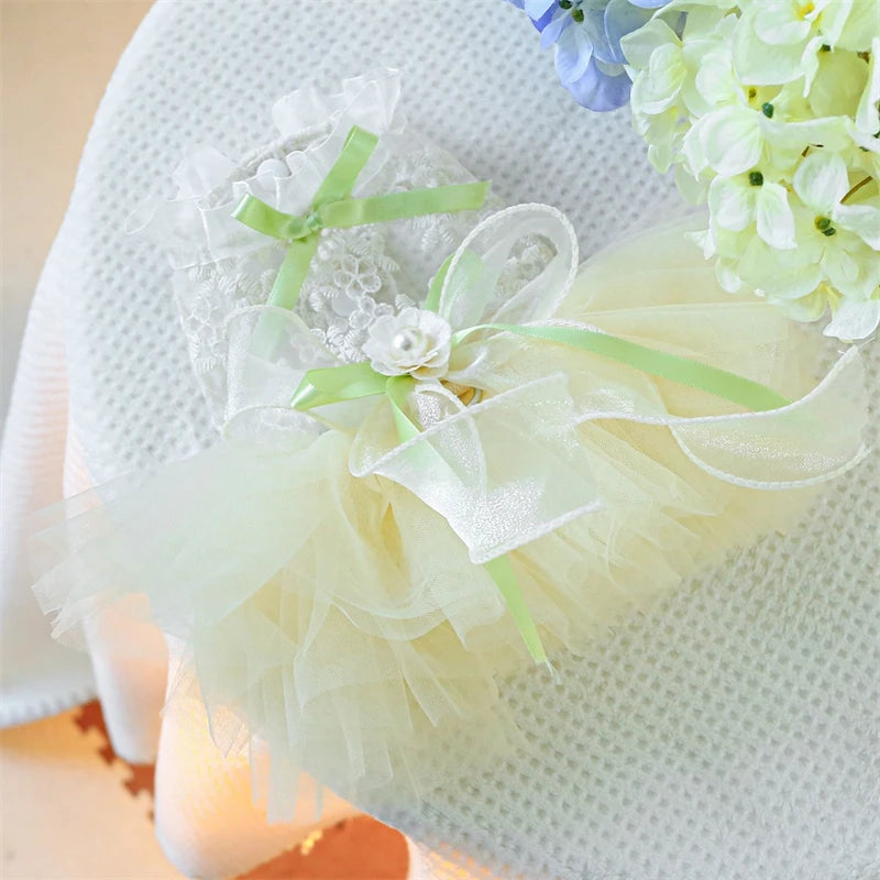Summer White Puppy Veil Tutu Skirt Multi Layered Female Chihuahua Dresses for Sphinx Cat Wedding Party Small Medium Dog Clothes