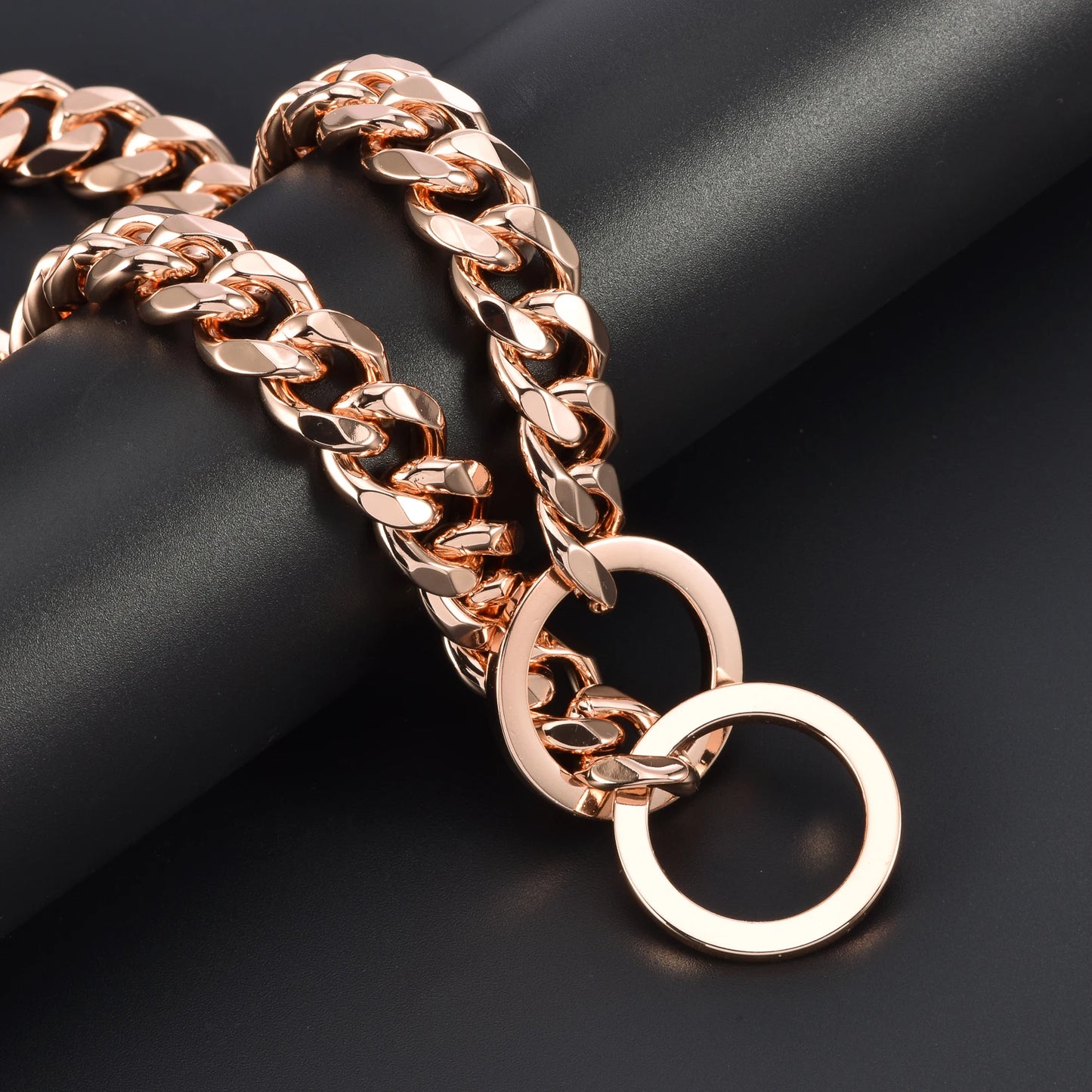 Stainless Steel Dog Chain Collar, Rose Gold Pet Necklace, Strong P Chain Choker for Small and Big Dogs, 15mm Width