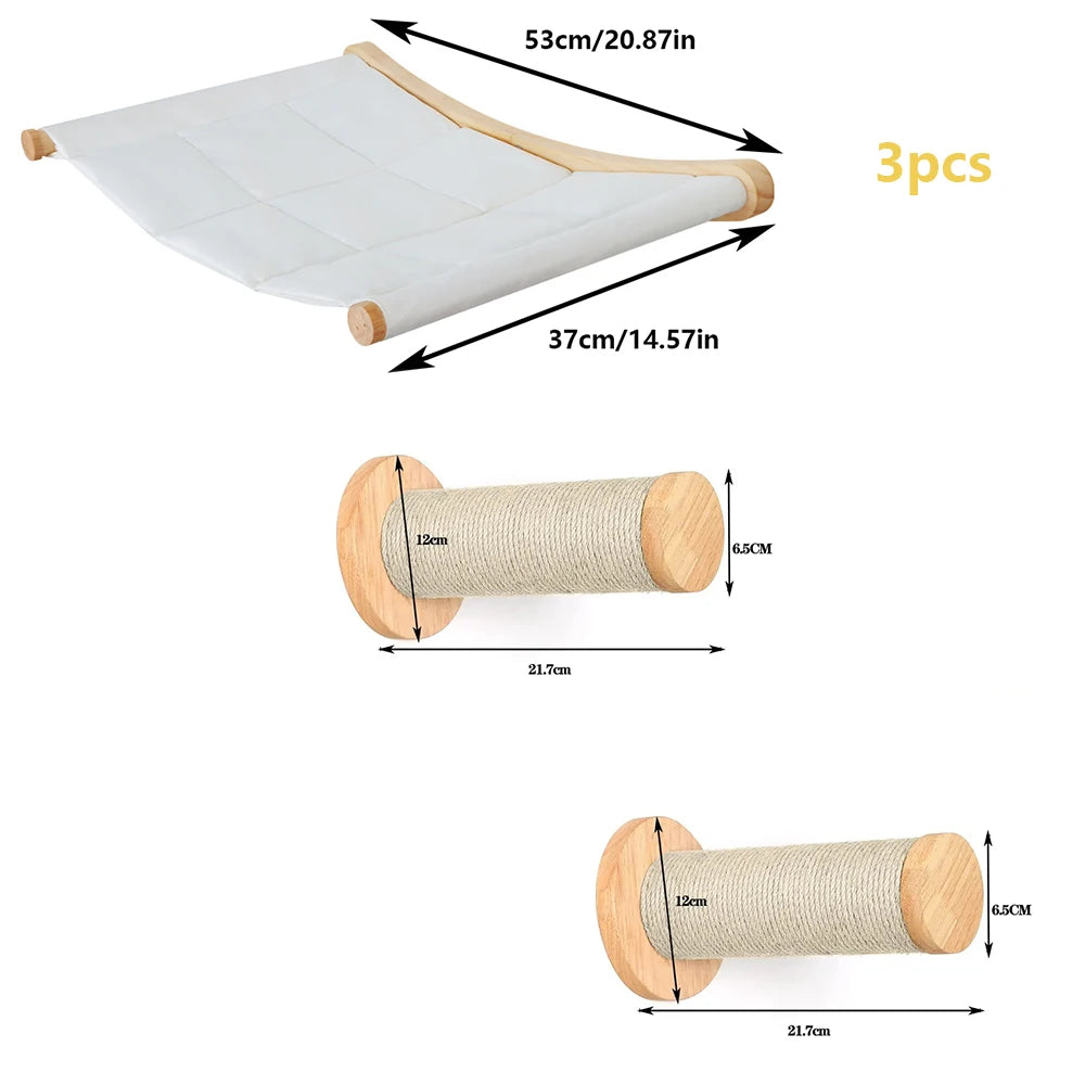 Cat Hammock Wall Mounted Wooden Scratcher Cat Climbing Shelves Kitty Beds Perches Stable Cats Wall Shelves For Sleeping Playing