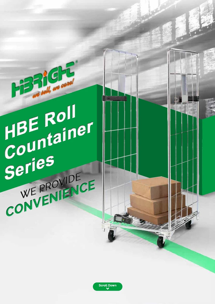 4 Sided Secure Supermarket Warehouse Cargo Industry Steel Storage Roll Cage