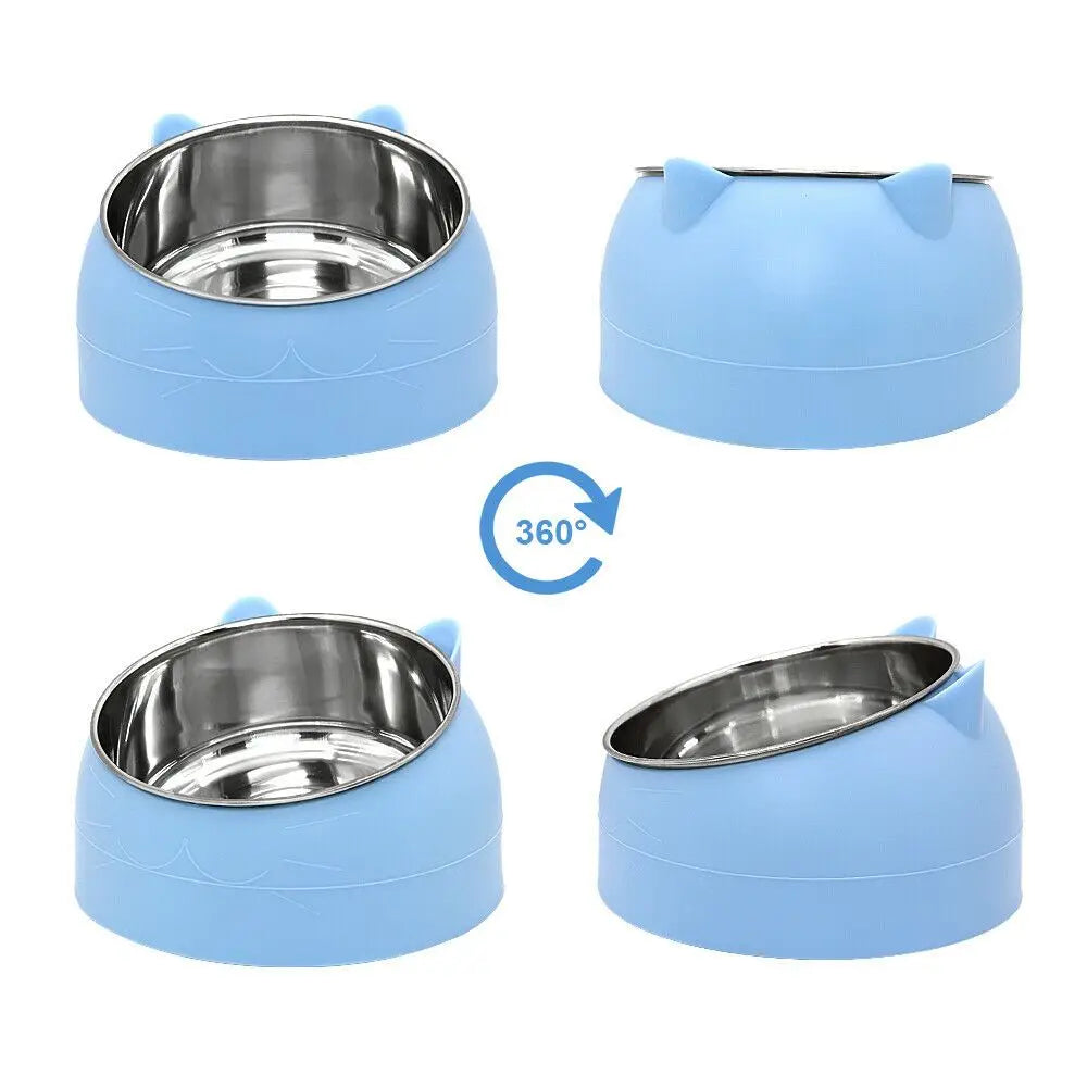 Cat Dog Bowls 15 Degrees Raised Stainless Steel Cat Bowl Safeguard Neck Puppy Pet Feeder Non-slip Crash Elevated Cat Food Bowl