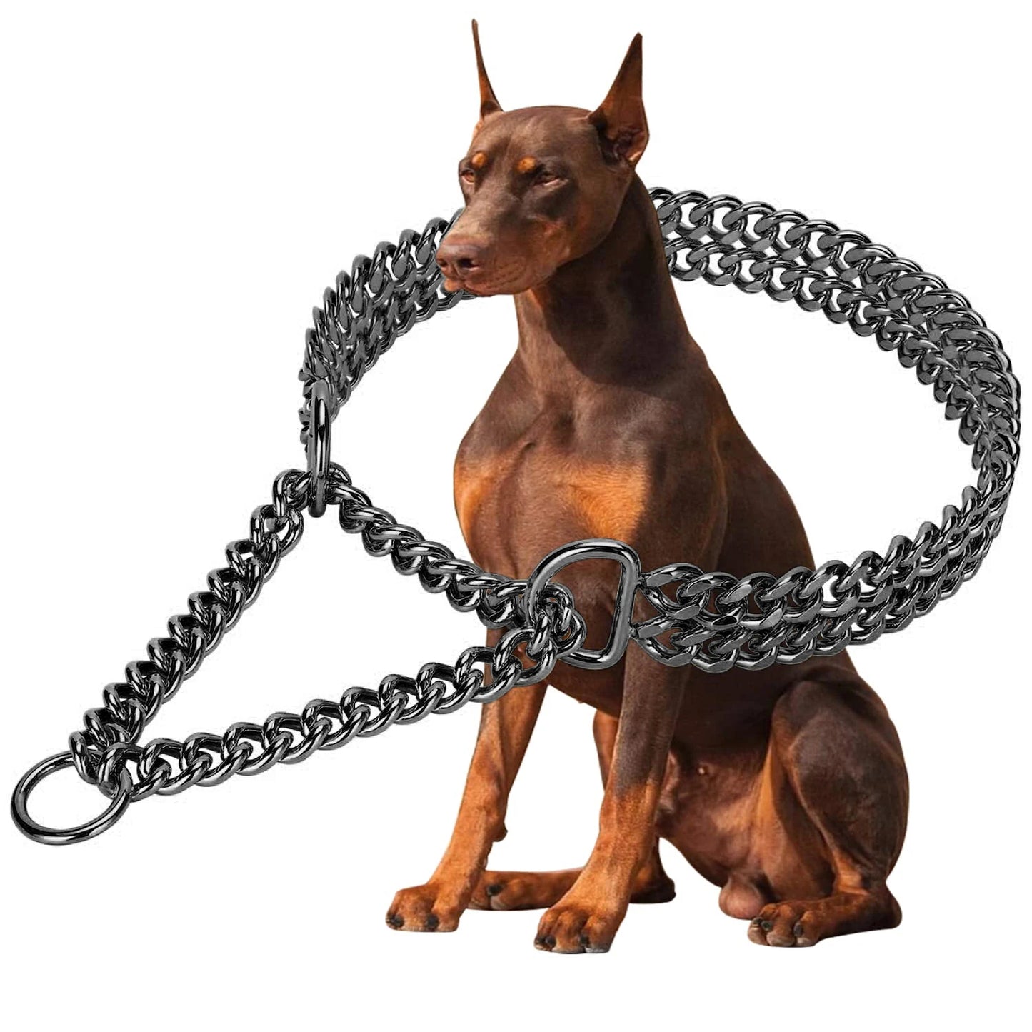 30-71cm Dog Collar Metal Adjustable Double Row Telescopic Chain Triple Ring Explosion-Proof Punch Collar Dog Training Supplies