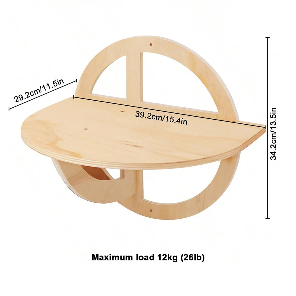 Cat Wall Mounted Shelf Furniture Wooden Cat Bed and Scratcher Post with Climbing Ladder Widen Steps for Kitten Play and Rest