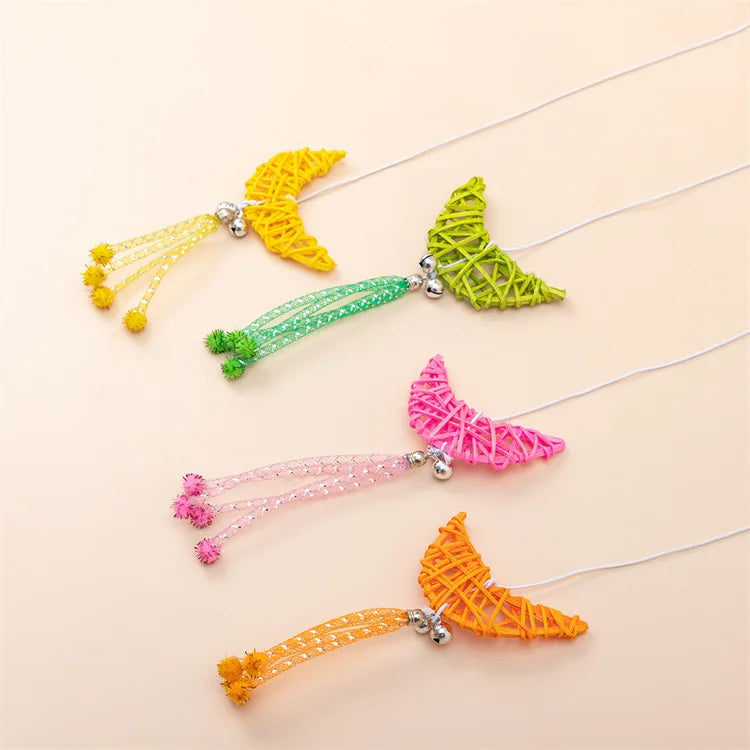 Cat Toy Cat Teaser Sticks Wooden Cat Stick Moon Rattan Molar Bite-resistant Cat Stick Cat Toy
