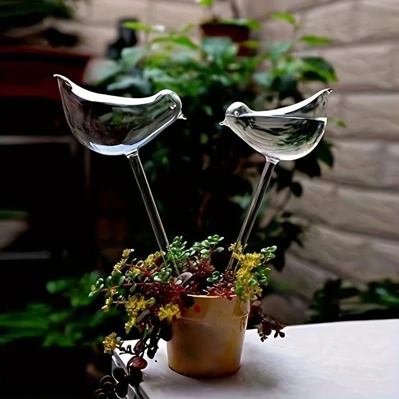 2pc Plant Waterer Self Watering Sphere, Bird shaped Hand Blowed Plastic Transparent Water Beads