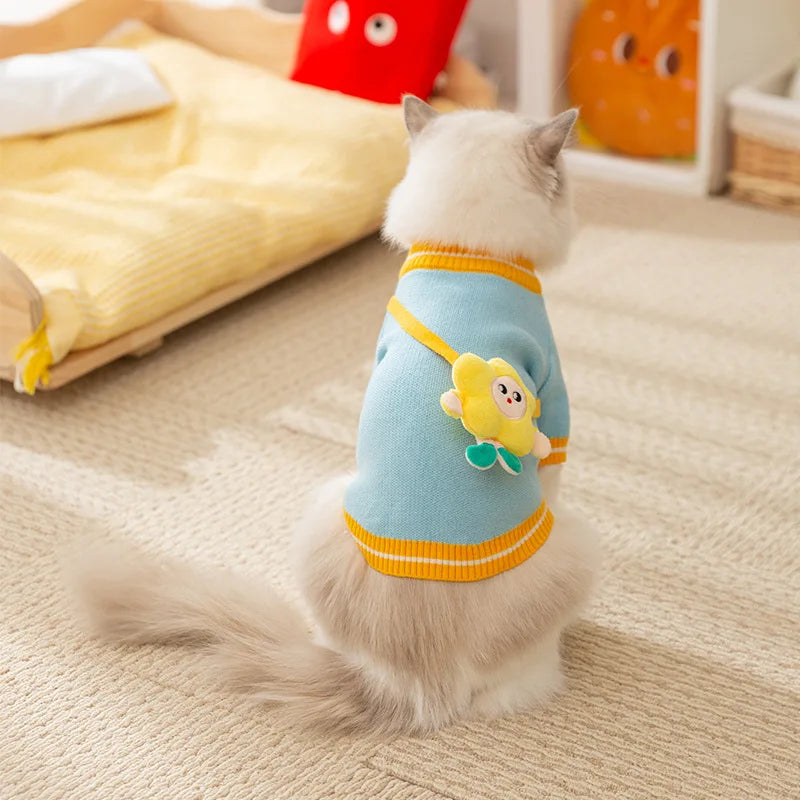 Sweater for Dog Cute Dog Clothes with Bag Autumn Winter Warm Costume Pet Cat Dog Knitted Coat Korean Bichon Chihuahua Clothing