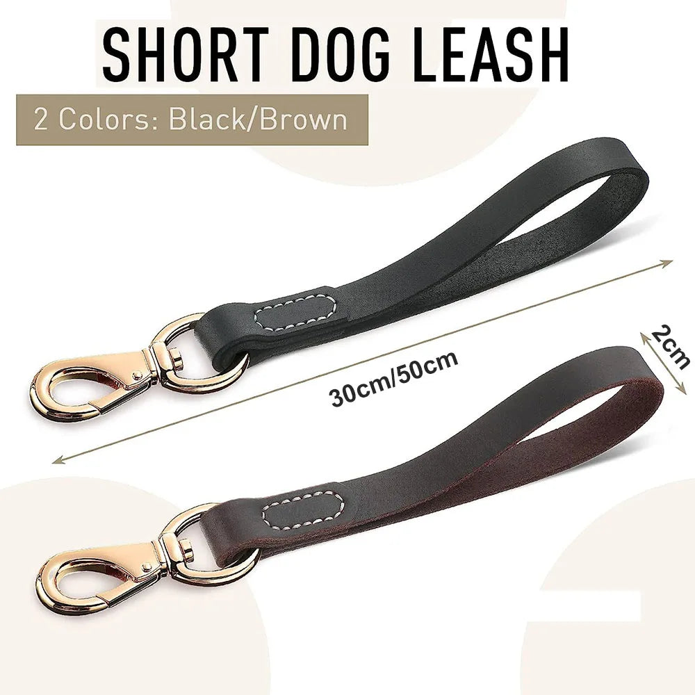 Genuine Leather Short Dog Leash 30cm Short Dog Traffic Lead Leash for Large Medium Dogs Pet Training Walking Leash for Big Dogs