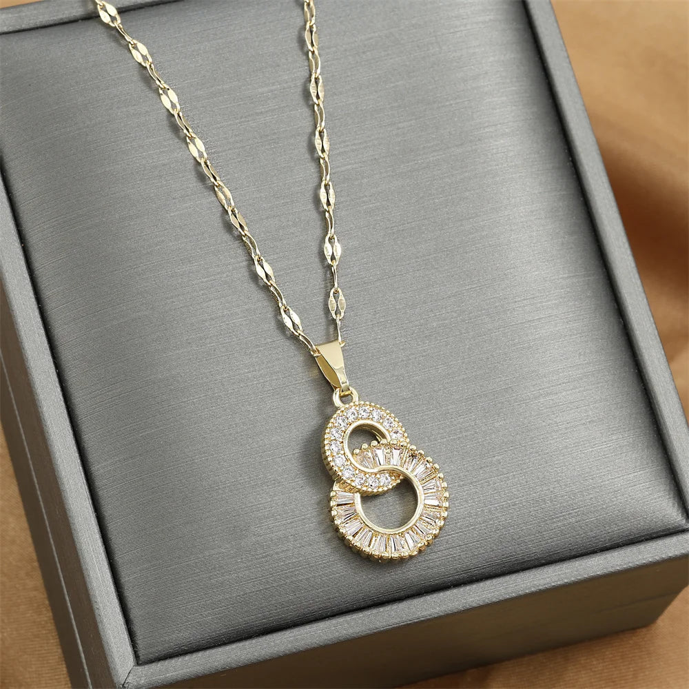 Stainless Steel Colorful Hummingbird Pendant Necklace For Women Girls Shiny Zircon Birds Clavicle Chain Choker Aesthetic Jewelry