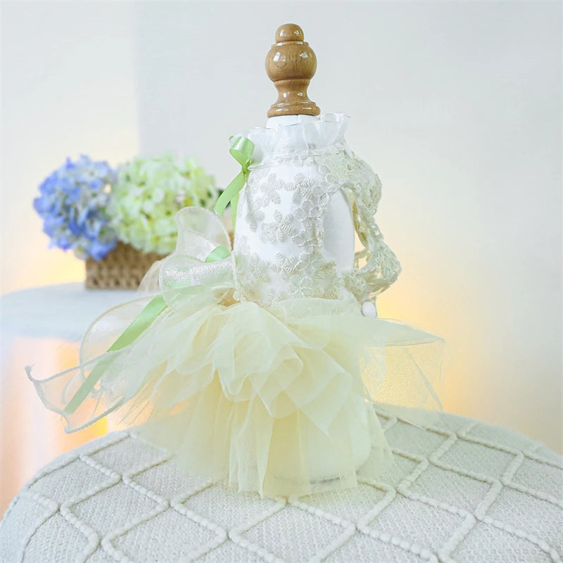 Summer White Puppy Veil Tutu Skirt Multi Layered Female Chihuahua Dresses for Sphinx Cat Wedding Party Small Medium Dog Clothes