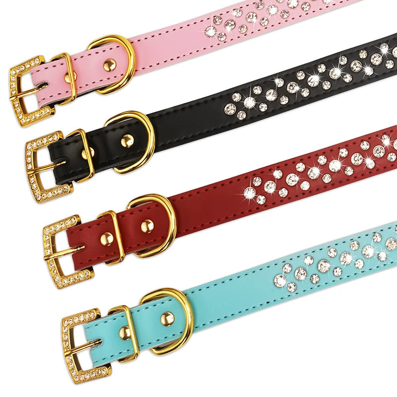 Rhinestone Pet Collars, Comfortable PU Leather Dog Collar, Zinc Alloy Buckle, Glitter, Small Dogs and Cats Product