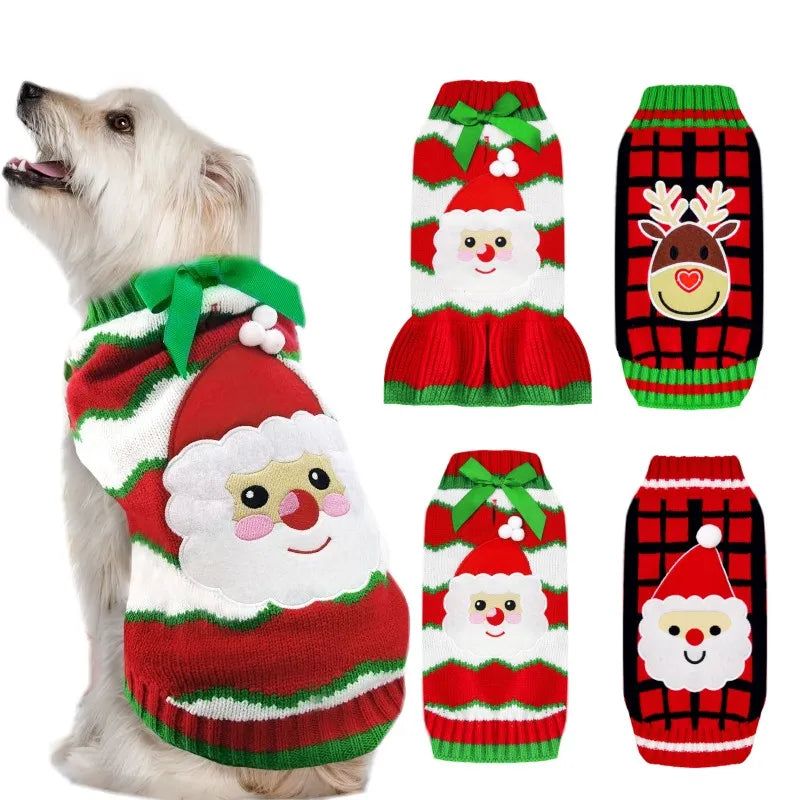 Striped Dog Sweater Dress Winter Knitted Pet Dog Skirt Puppy Coat Dog Warm Clothes Labrador Jacket Costume for Small Large Dogs