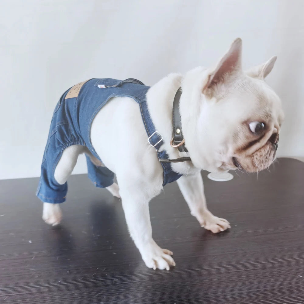 Dog Jeans Jumpsuit for Small Medium Large Dogs Adjustable Pet Denim Clothes Costumes Vintage Washed Dog Pants Overall for Dogs