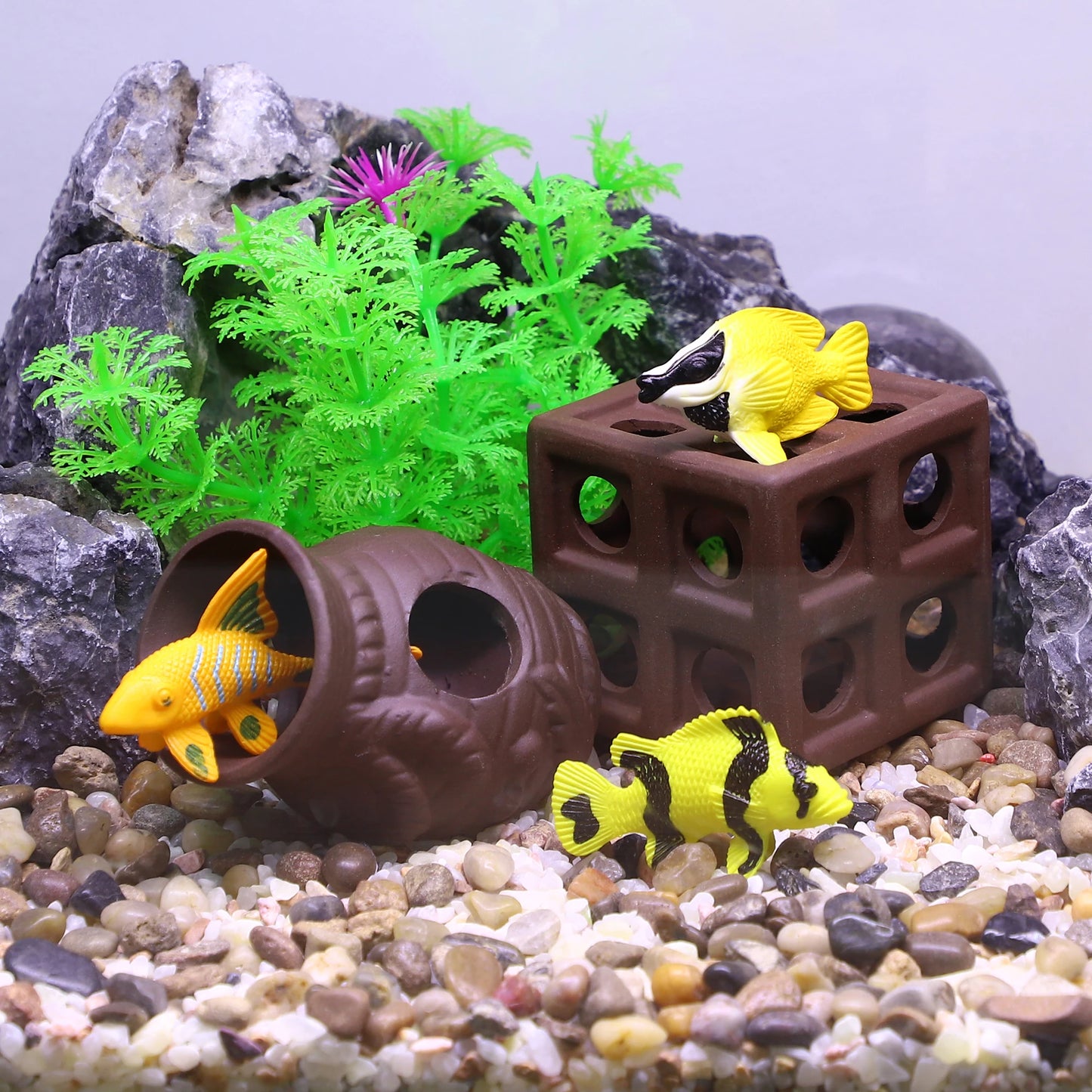UXCELL Aquarium Hideaway Rock Cave Decoration Parts Resin Fish Shrimps Shelter Pottery House Canister Fish Tank Accessories