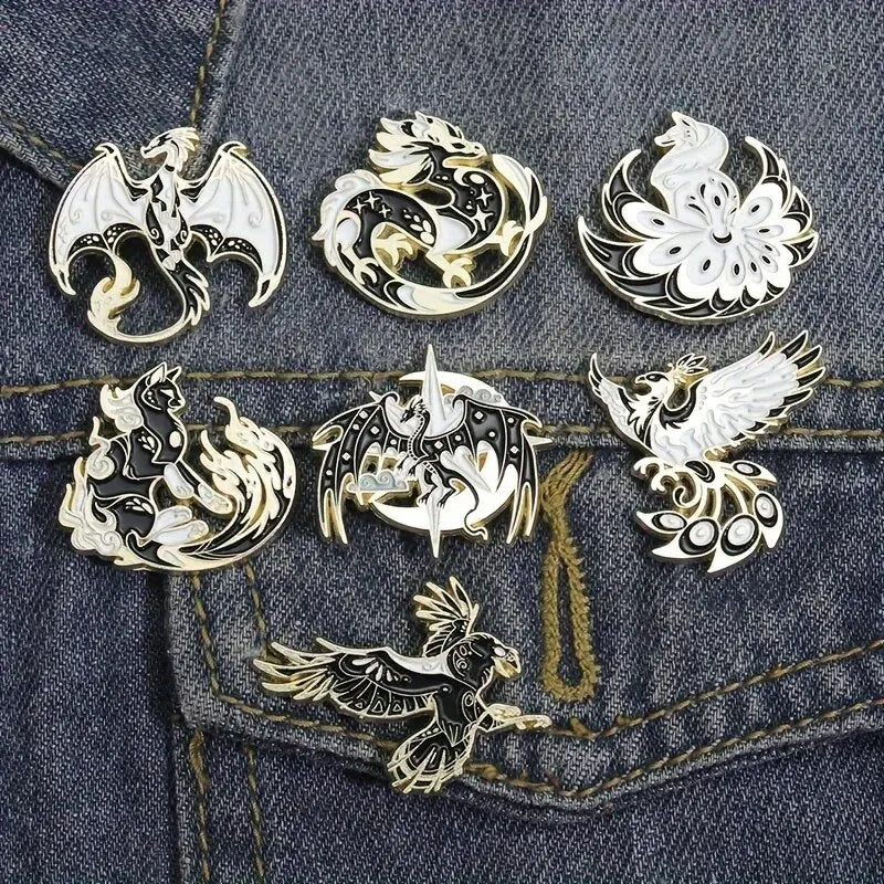 7Pcs Gothic Punk Bird Enamel Pins Custom Animal Cartoon Brooches Jewelry Clothes Accessoris Shirt Collar Lapel Badge Pin for Fri