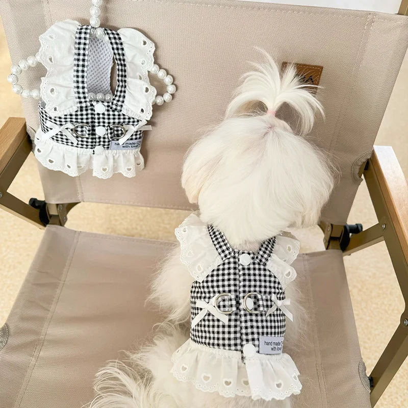 Plaid Dog Harness for Small Dogs, Lightweight Cotton Lace Puppy Harness Vest Dog Accessories Yorkie Chiwawa Beagle Pet Supplies