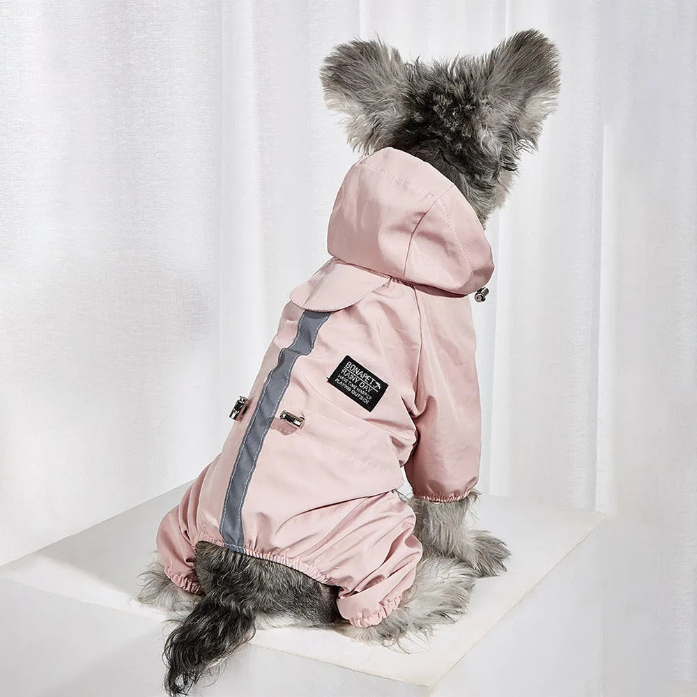 Dog Raincoat Quick Dry Pet Reflective & Adjustable Rain Poncho Jacket Waterproof & Windproof Puppy Hooded Cloak 4 Legs Raincoat