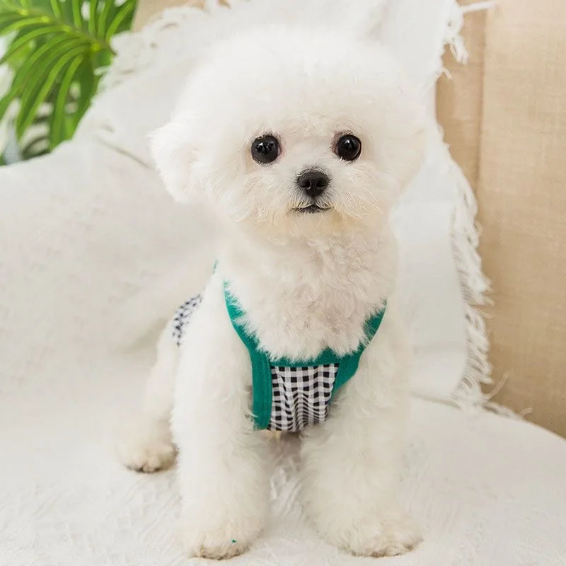 Summer Suspenders Dog Clothes Cute Smile Plaid Dog Vest Pet T-Shirt Chihuahua Pug Bichon 2024 Puppy Apparel Girls Dog Shirt