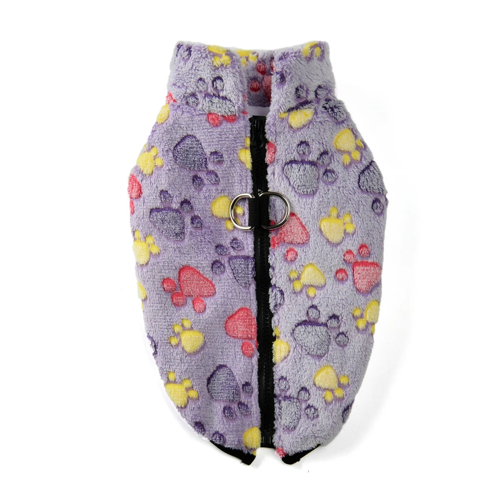 Fleece Dog Clothes Winter Warm Puppy Jacket For Small Dogs Cats Sweater Coat With Zipper D Ring Cute Print Chihuahua Pet Outfits