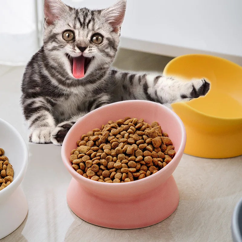 Ceramic bowl, cat bowl, dog bowl, pet bowl, slanted mouth, high foot protection, cervical spine, dog, cat, food bowl, pet suppli