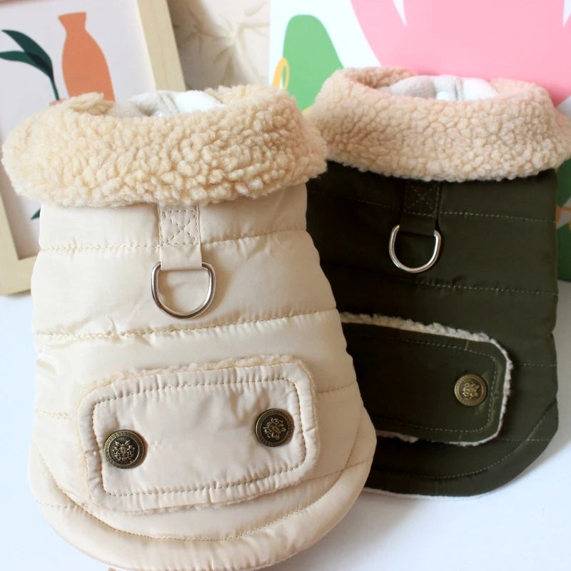 Solid Color Harness Pet Puppy Down Jacket Windproof Outdoor Winter Clothes for Chihuahua Soft Fleece Leisure Chihuahua Cat Vests