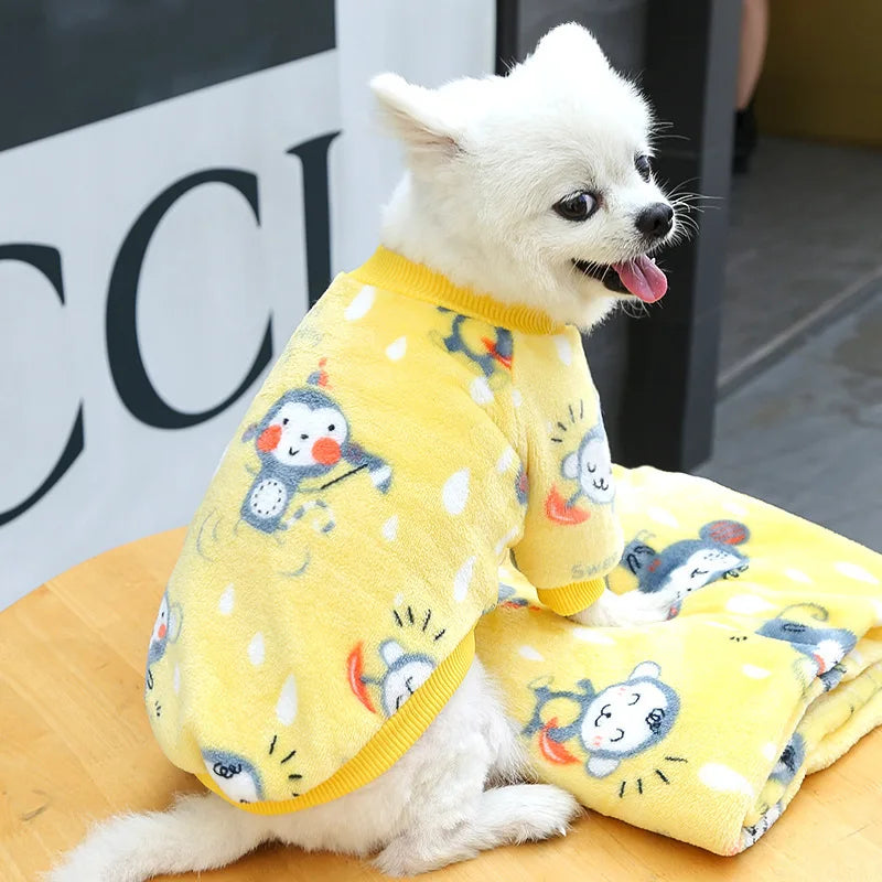 Funny Monkey Print Winter Dog Clothes French Bulldog Flannel Winter Dog Hoodies Medium Puppy Clothing for Cat Christmas Costume