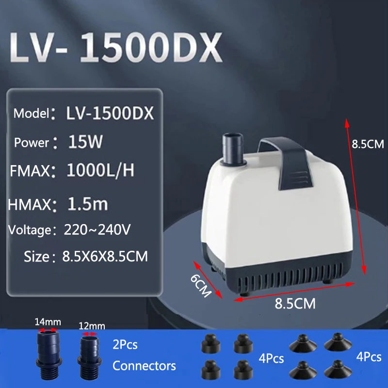 15W 25W Bottom Suction Water Pump Aquarium 220V-240V Ultra-Quiet Submersible Pump For Water Cycle and Pumping of the Fish Tank
