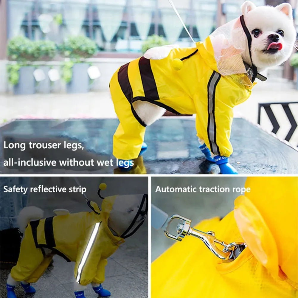 Small Dog All-Body Waterproof Raincoat Funny Animal Shaped Pet Puppy Raincoat Dog Rain Coat Hooded Clothing Outdoor Reflective