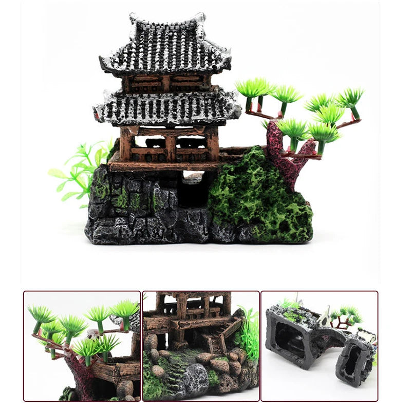 Resin Aquarium Rockery Mountain Decoration Artificial View Rock Cave Stone Tree Fish Tank Ornament Pet Supplies Home Decor New