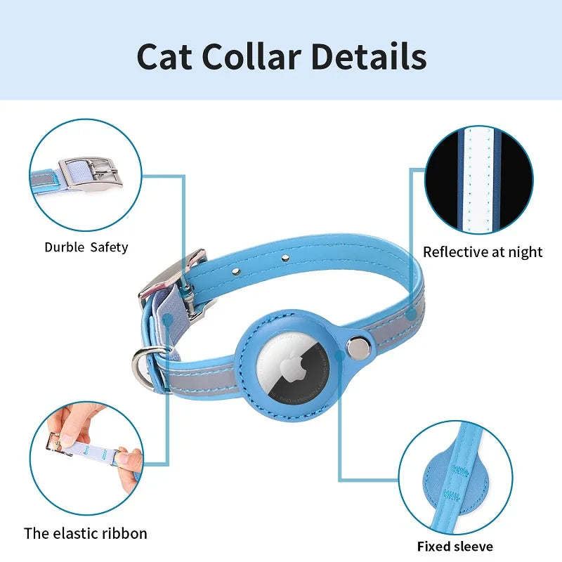 Adjustable Leather Pet Collar for Apple Airtag, Location Tracker, Dog, Cat, Anti-lost, Reflective Protection Case,Dog Products