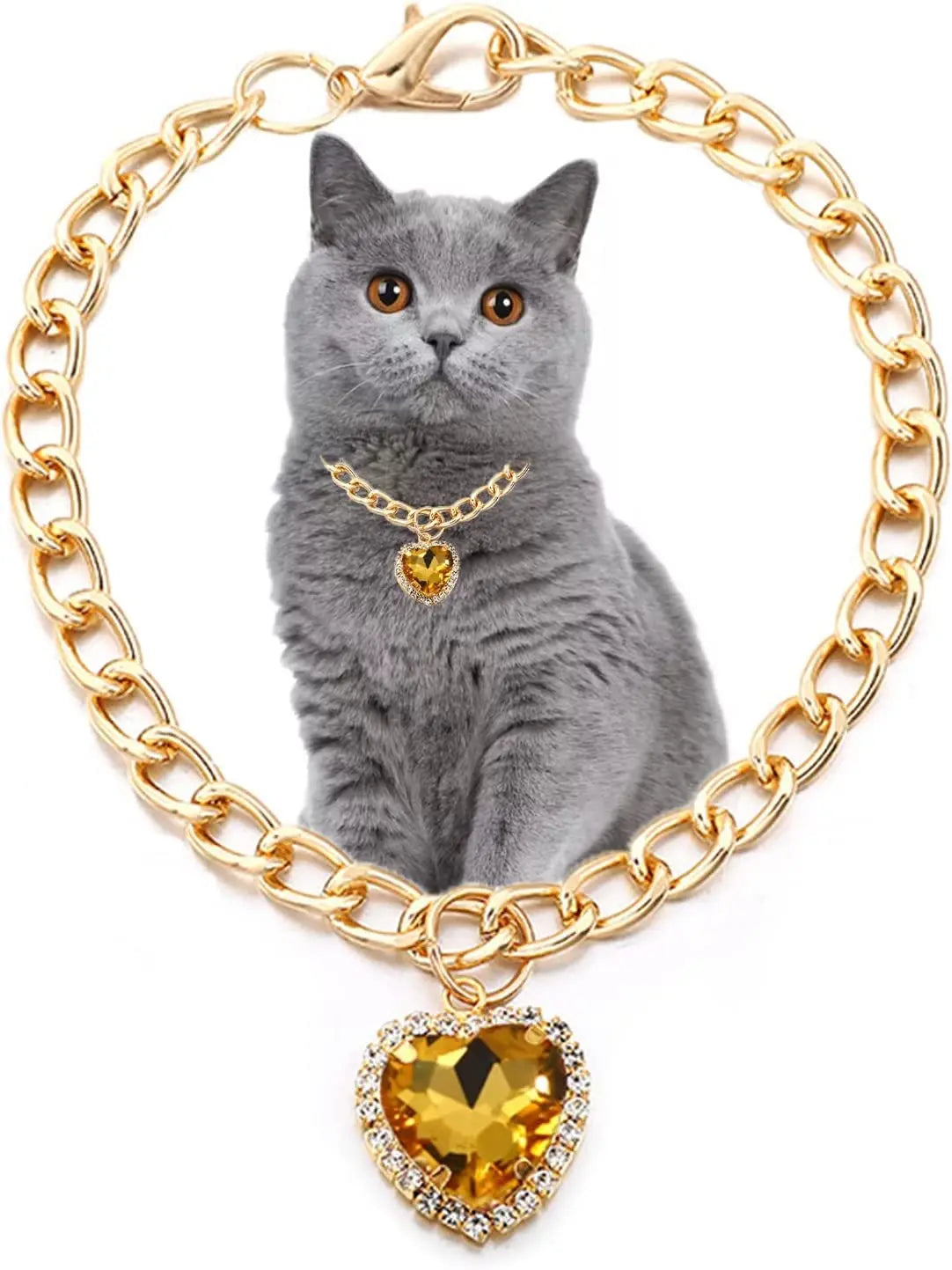 Luxury Dog Cat Necklace Jewelry with Heart Diamond Pendant Design Gold Chain Collar Pet Wedding Birthday Costume Accessories