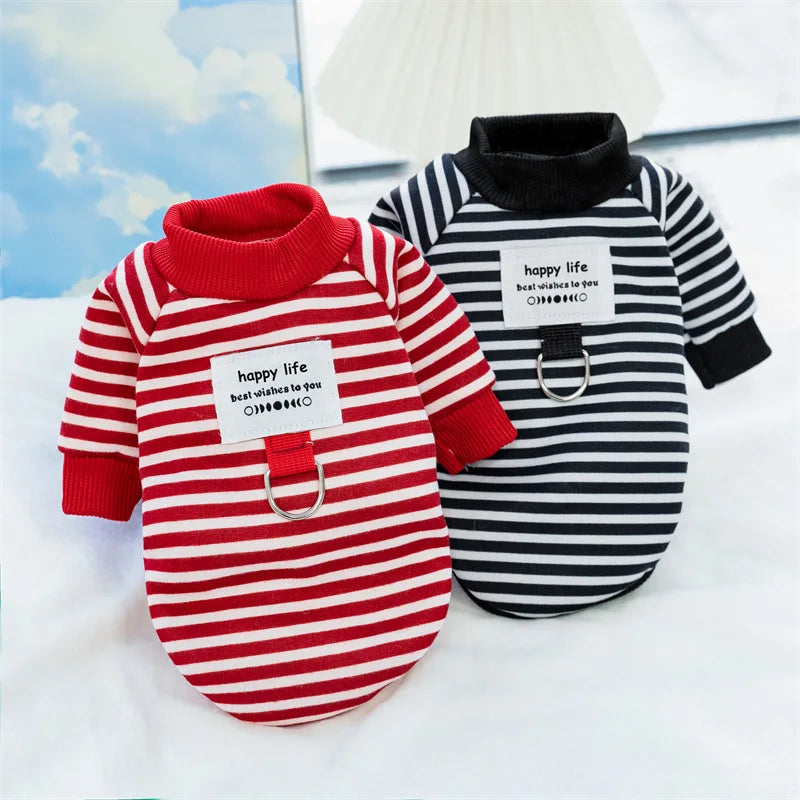 Dog Cat Hoodies with Tractional, Autumn Winter Stripe Sweatshirt Dog Clothes for Small Medium Dogs Cats Puppy Pullover Coat