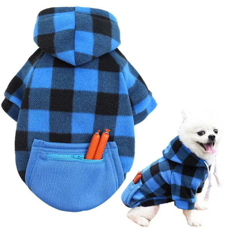 Plaid Dog Hoodie Pet Dog Clothes Sweaters With Hat And Pocket Design Autumn Winter Windproof Dog Clothing For Small Medium Dog