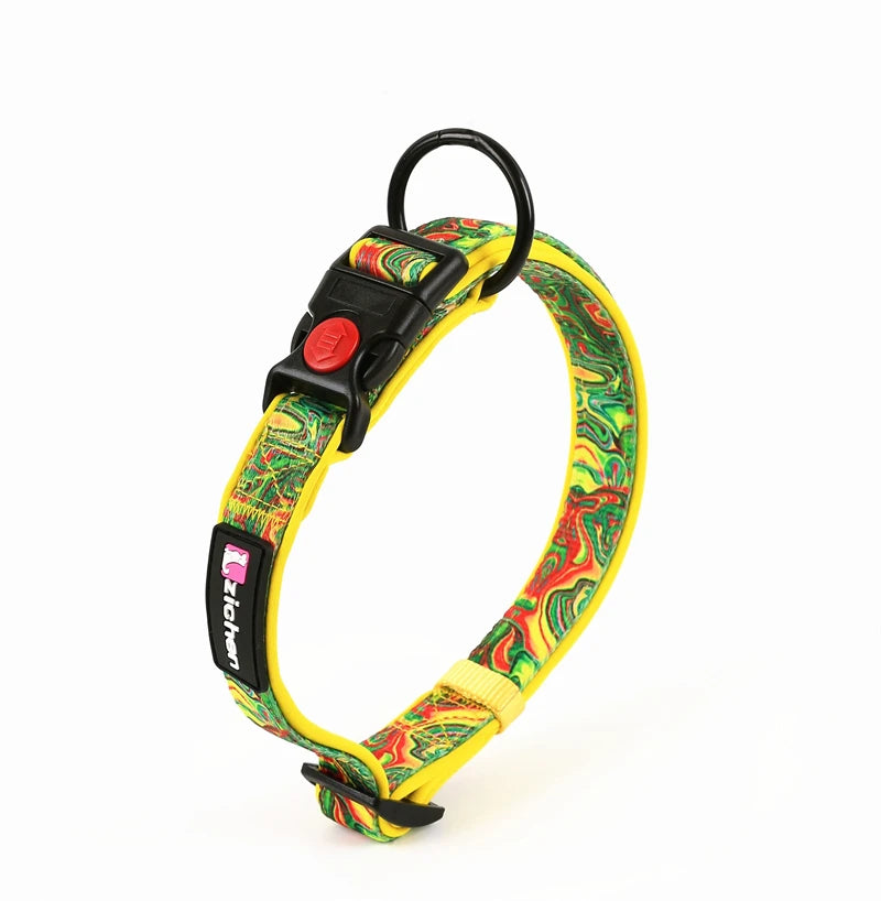 Adjustable Pet Dog Collars Color Graffiti Soft Cotton Leash Accessories Walking Exercise Safety French Bulldog Puppy Chain