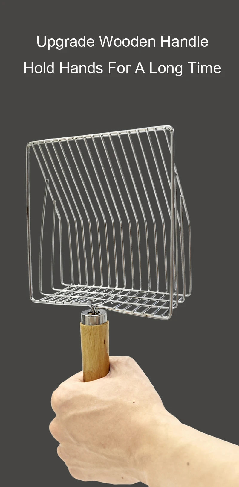 Stainless Steel Cat Litter Shovel Wooden Handle Shovel Easy To Clean Good-Looking Reduce Dust Suitable For Small Dog Toilets