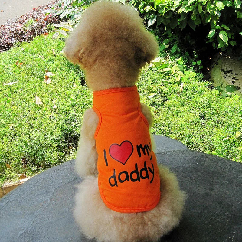 Small Dog Clothes Soft Cotton Puppy Shirt Classic Daddy Mommy Printed T-shirt Pet Vest Clothing for Cats Chihuahua Dog Apparel