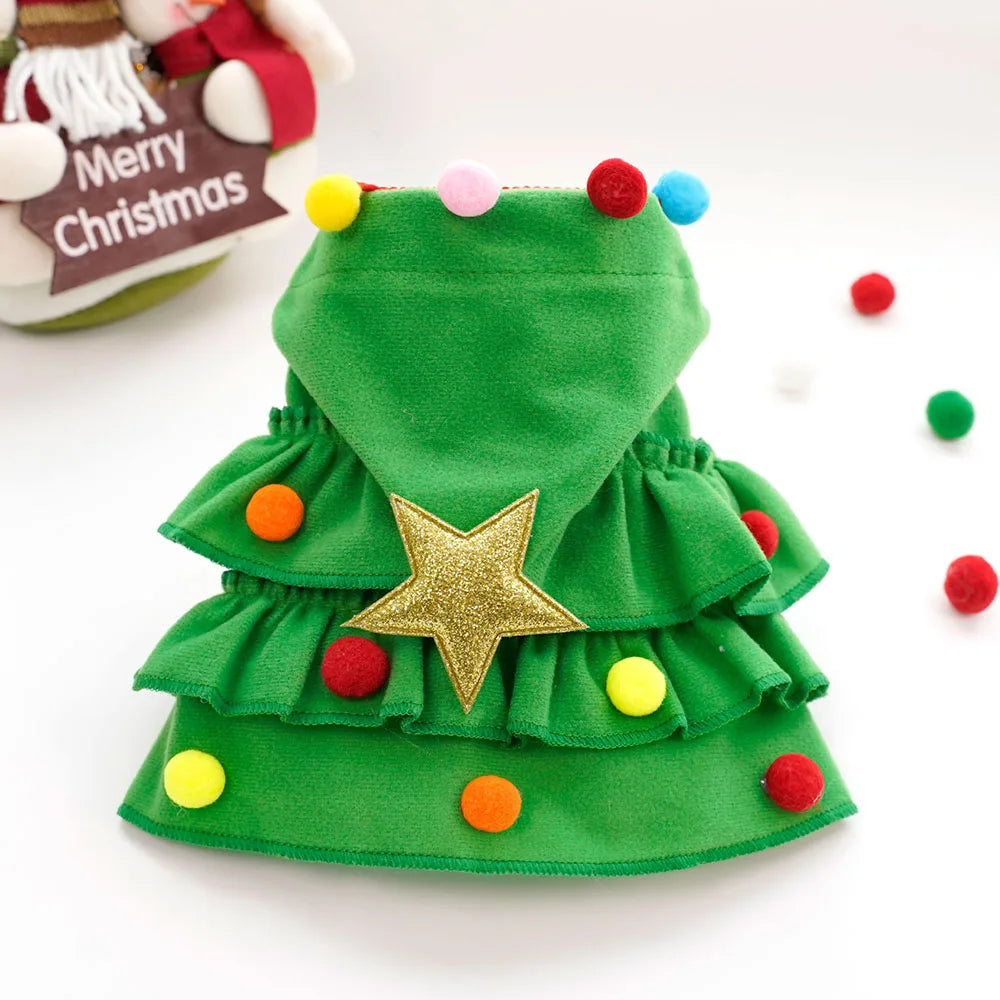 Pet Cat Dog Christmas Costumes Xmas Cloak with Stars and Pompons Christmas Cape Festive Pet Apparel Clothing for Small Dogs Cats