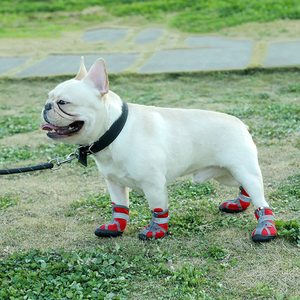 4pcs Waterproof Dog Shoes Anti-slip Rain Boots Footwear Protector Breathable Reflective Booties for Small Dogs Pet Puppy Socks