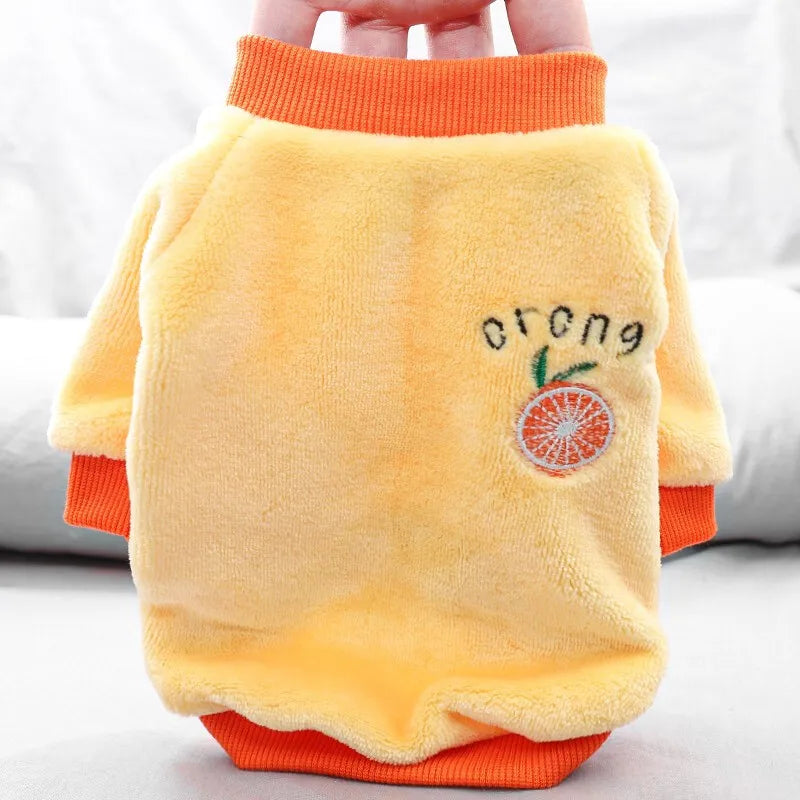 Pet Dog Clothes Warm Fleece Cute Fruit Print Coat Small Medium Cat Shirt Jacket Autumn Puppy Sweater Hoodie Chihuahua Yorkies