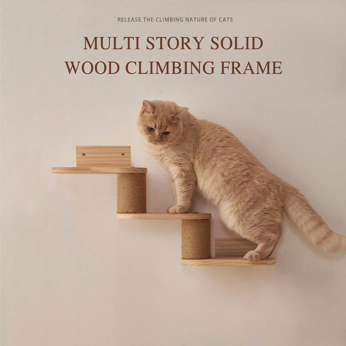 Cat Wall Furniture Scratching Post Cat Hammock with Wooden Structure Cat Ladder for Kitten Cat Tree Tower for Cat Play and Relax