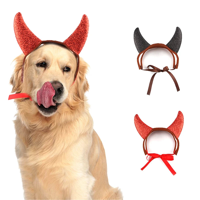 Halloween Ox Horn Headband for Cats Lovely Holiday Costume Pet Head Accessories Adjustable Chihuahua Kitten Decorate Products