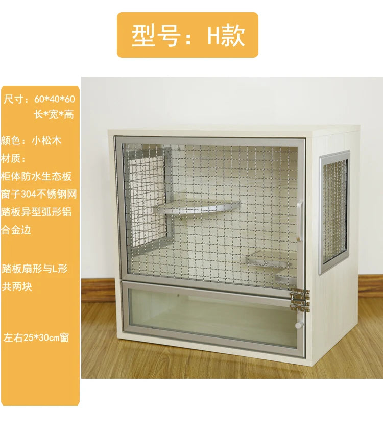 Squirrel Dragon Cat Dog Cat Iron Cage Wooden Cabinet Cage Ecological Board Ice Nest Stainless Steel Net Villa Non-acrylic Cage