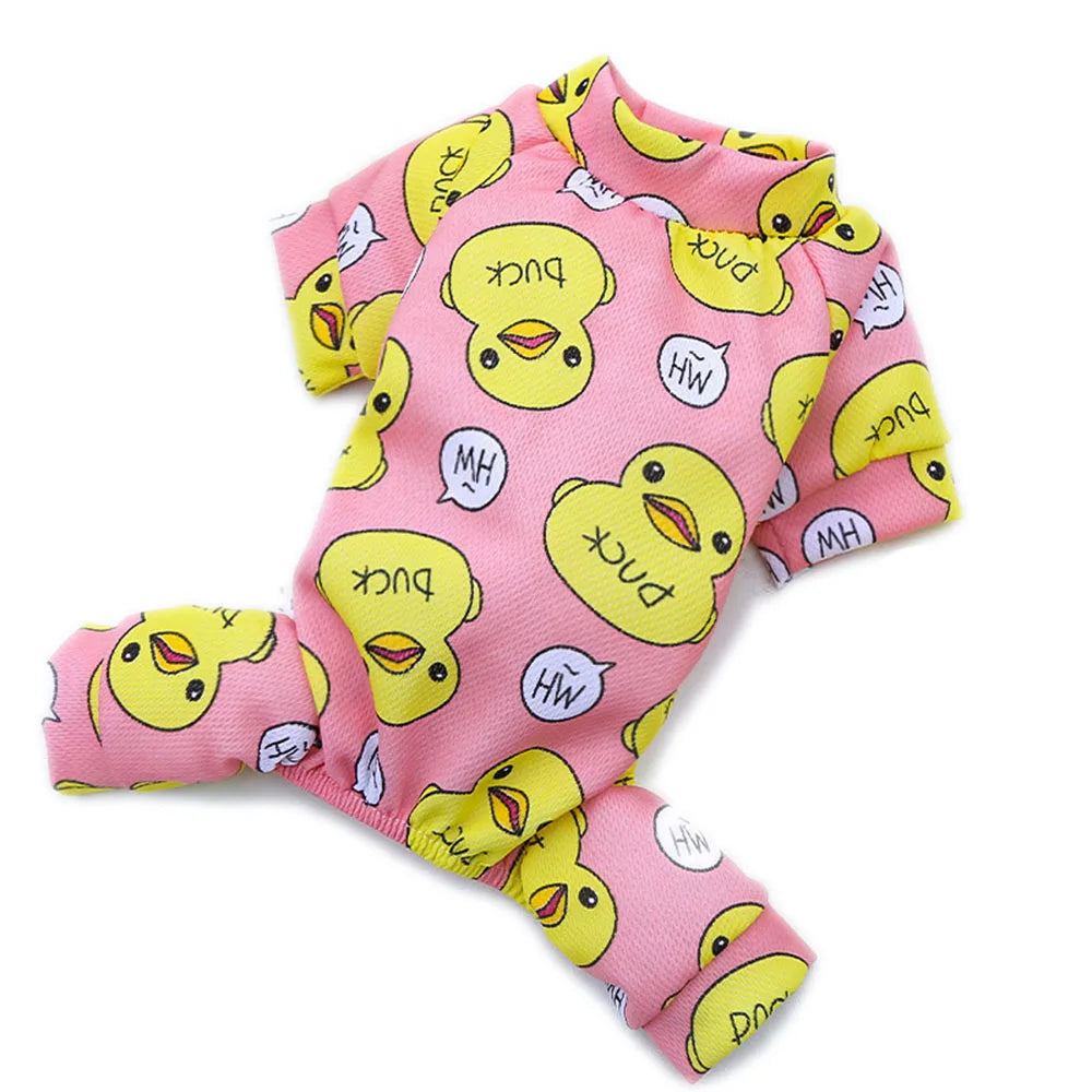 Dog Jumpsuit Puppy Dog Onesies Clothes Cat Dog Soft Pajamas Cute Duck Printed Pet Shirt Bodysuits for Teddy Pomeranian Apparel