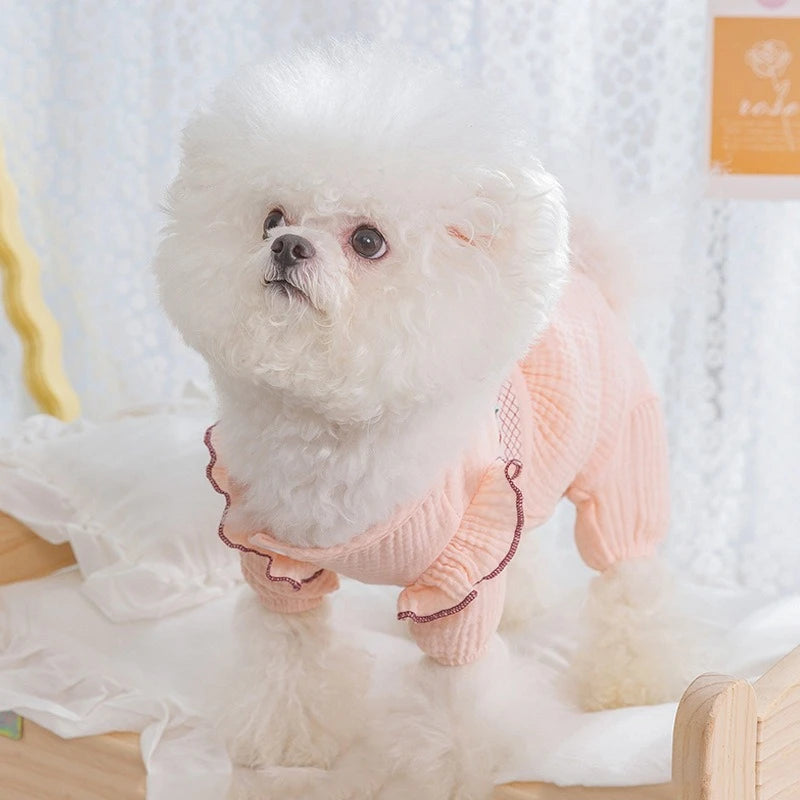 Embroidery Pink Floral Overalls for Dogs Spring Summer Protective Pet Cat T Shirt Female Pure Cotton Chihuahua Small Dog Clothes