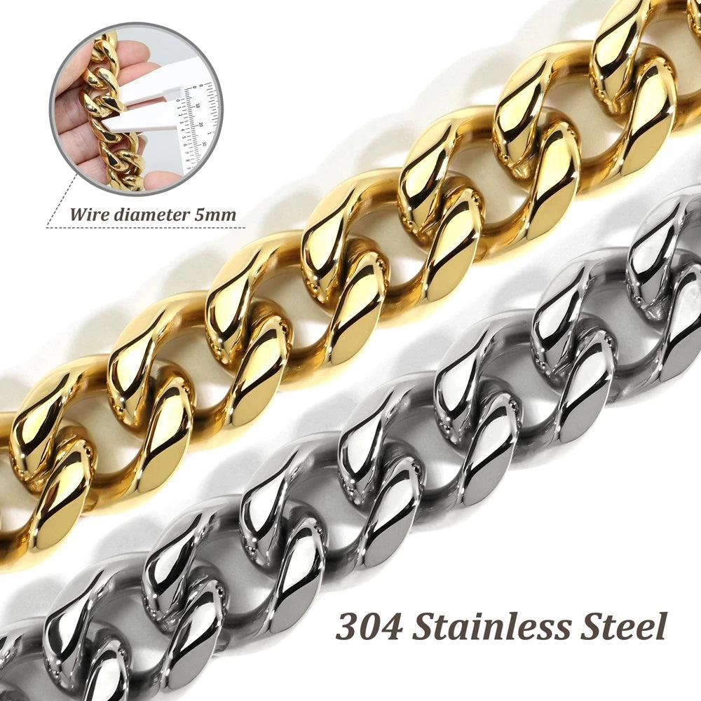 19mm Durable Stainless Steel Dog Leash Training Collar for Medium and Large Dogs Pitbull Gold and Silver Chain Lead