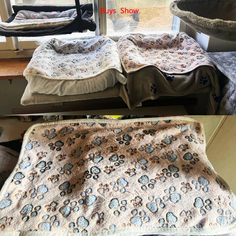 Soft Flannel Fleece Cat Dog Blanket Bed Mats Paw Foot Print Warm Pet Blanket Sleeping Beds Cover Mat For Dogs Cats Pets supplies
