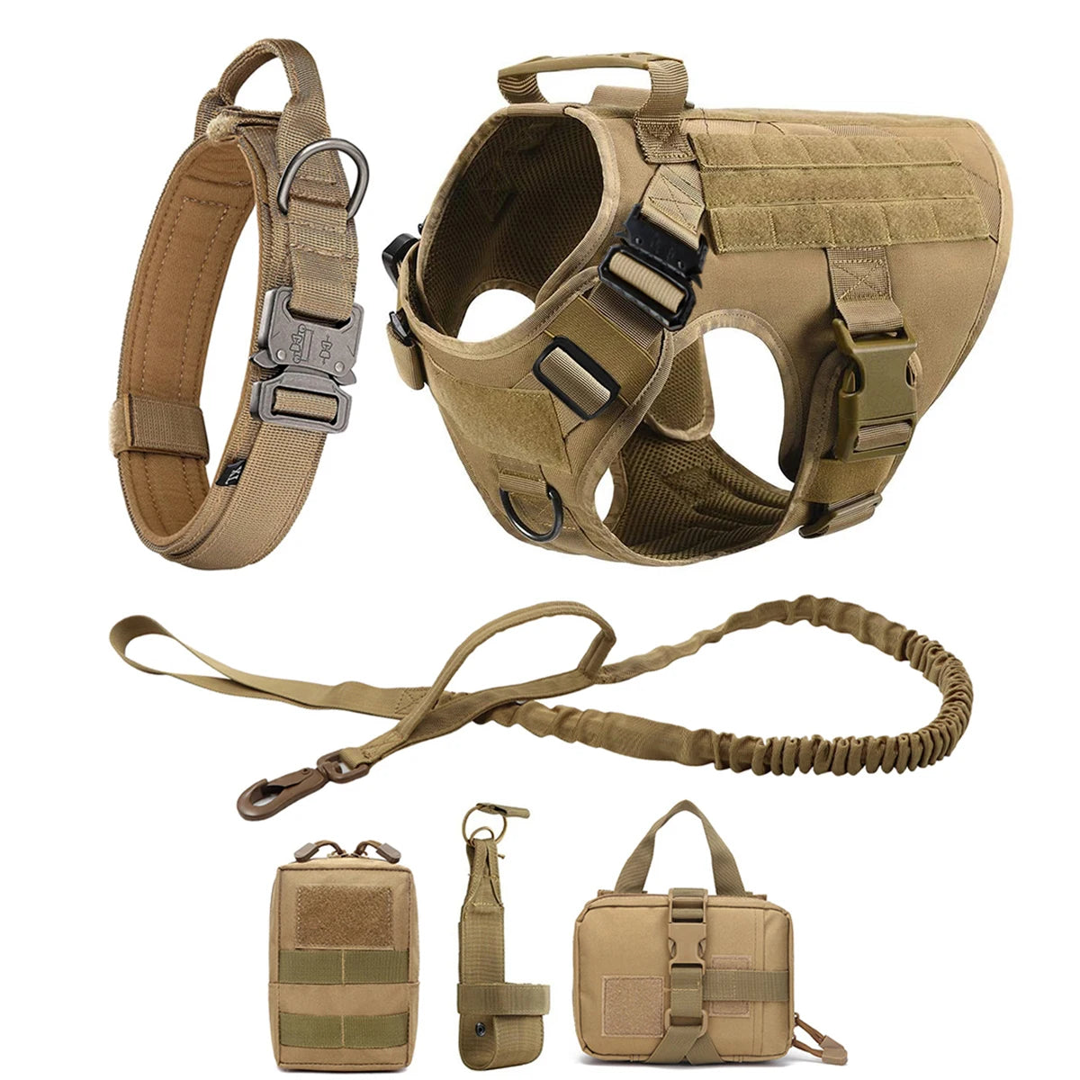 Tactical Training Large Dog Harness Collar Leash Molle Pouches Military Service Dog Vest Heavy Duty Dog Harness for Medium Dogs
