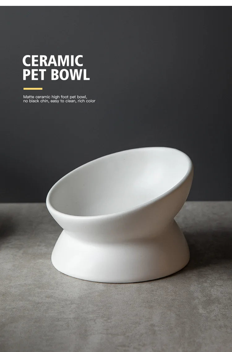 Ceramic bowl, cat bowl, dog bowl, pet bowl, slanted mouth, high foot protection, cervical spine, dog, cat, food bowl, pet suppli