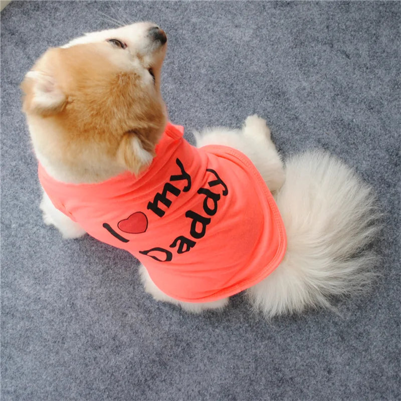 Small Dog Clothes Soft Cotton Puppy Shirt Classic Daddy Mommy Printed T-shirt Pet Vest Clothing for Cats Chihuahua Dog Apparel